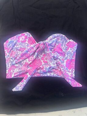 Beach Bunny Pink & Lavender Floral Tie-Front Bandeau